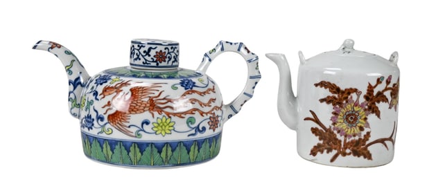 2 Chinese Hand Painted Porcelain Fortune Tea Pot