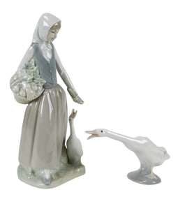 Lladro Hand Painted Porcelain Girl with Geese