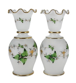 Vintage Fenton Hand Painted Opaline Glass Vases