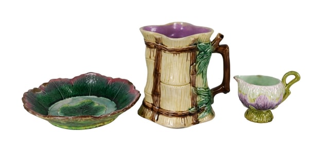 3 Antique Majolica Table Top Items