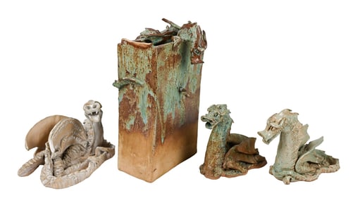 B. Lewis Art Pottery Figural Dragon Sculptures