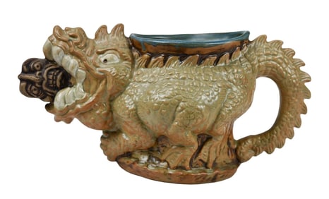 Signed Pumph 1973 Art Pottery Dragon Container