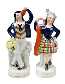 Pair Antique Staffordshire Porcelain Dance Partner