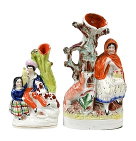 2 Antique Staffordshire Porcelain Statues