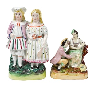 2 Antique Staffordshire Porcelain Courting Couples