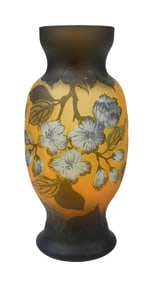 Galle Etched Frosted Glass Vase Amber Tones