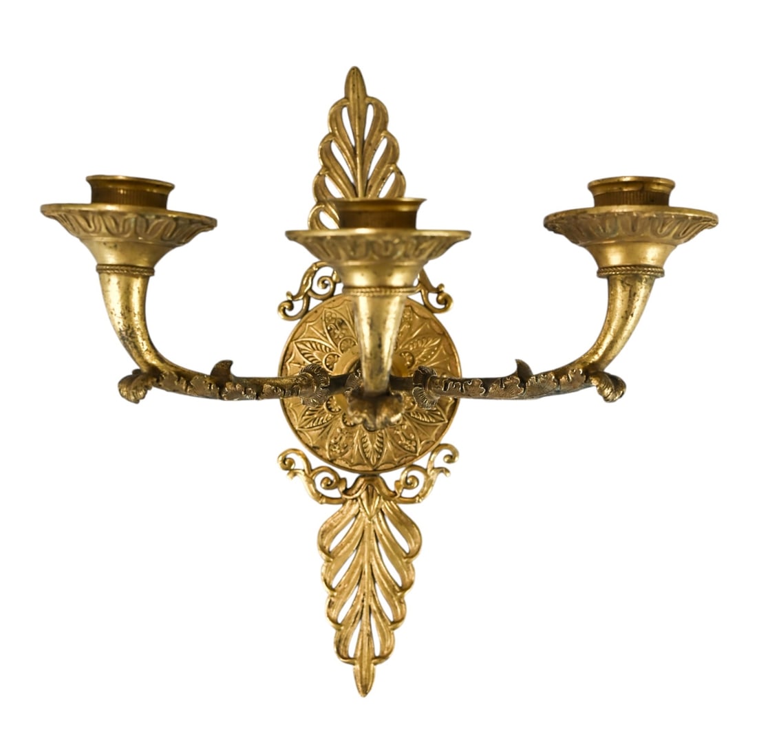 Vintage English Gilt Brass Three Light Sconce (1 of 10)
