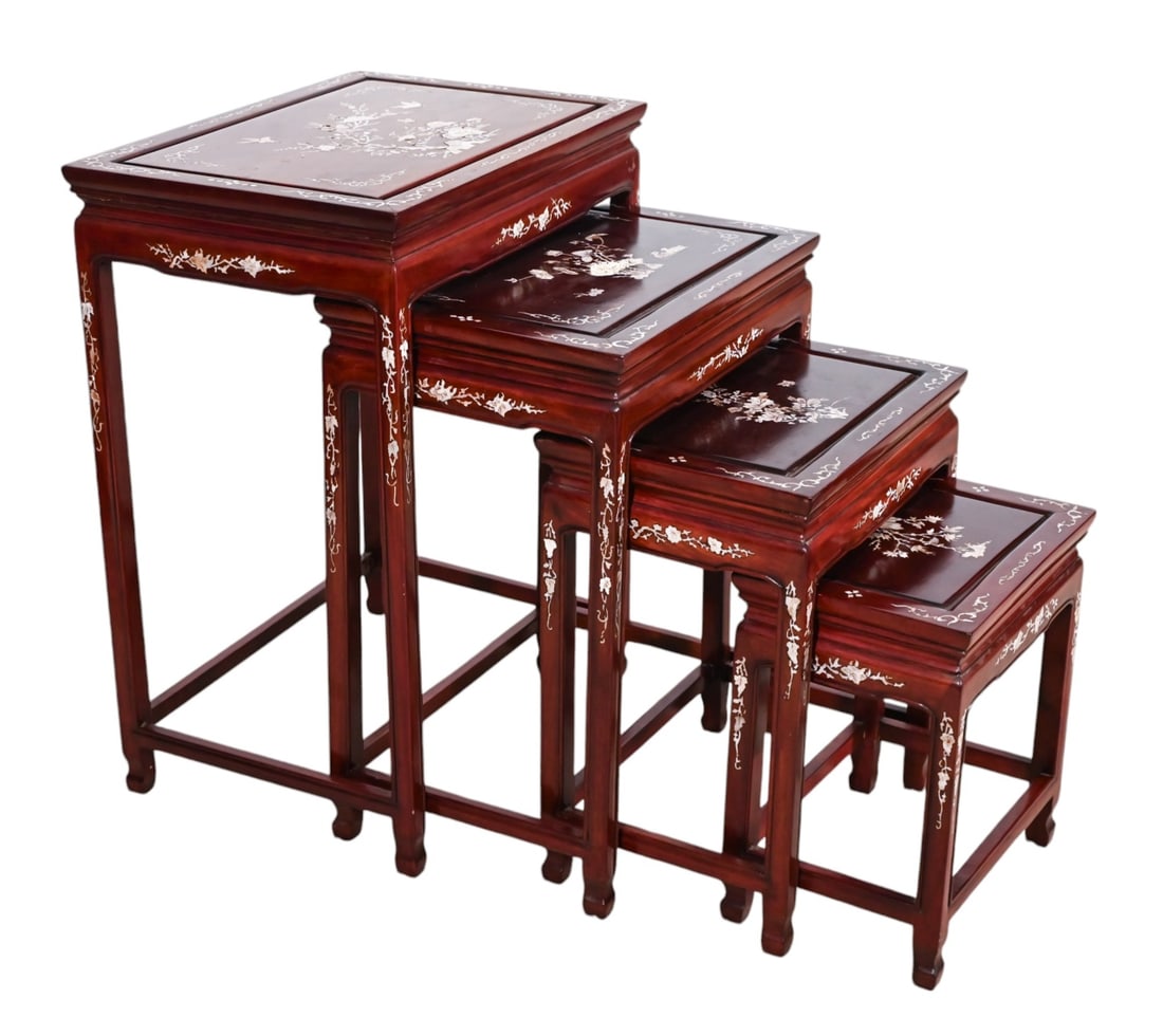 Chinese Mother Pearl Inlaid Nesting Tables (1 of 9)