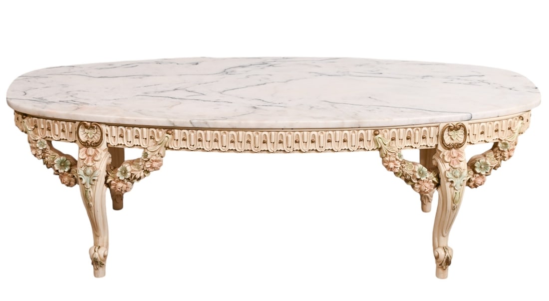 French Style Carved Painted Marble Coffee Table (1 of 11)