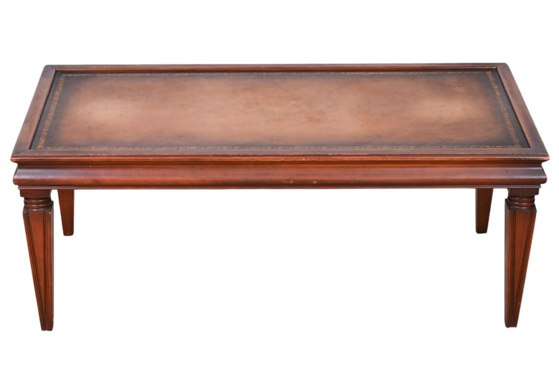 French Provincial Caved Leather Top Coffee Table (1 of 11)