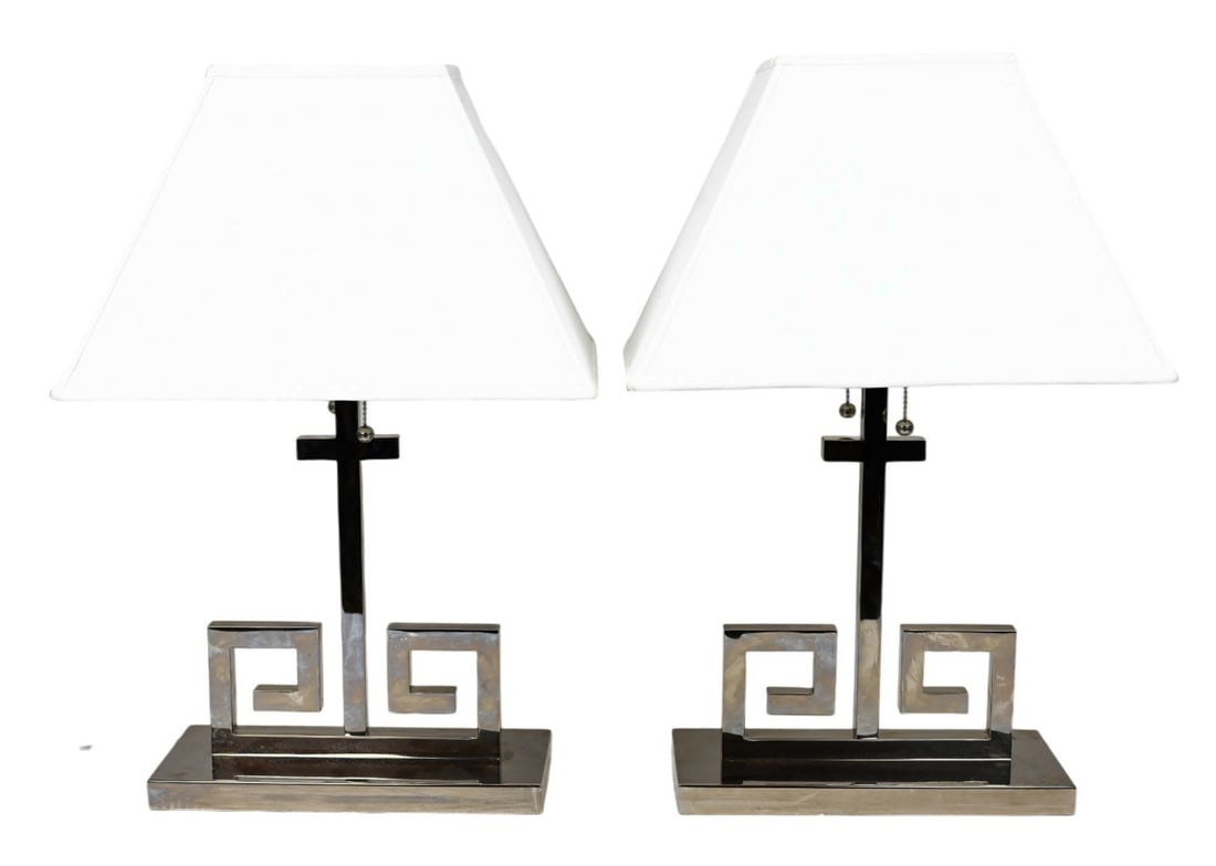 2 Visual Comfort Greek Key Motif Chrome Lamps (1 of 8)