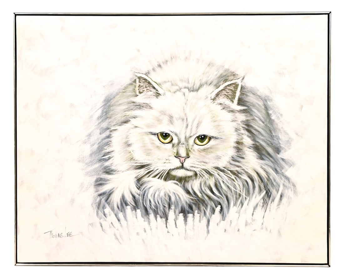 Thomas Lee Signed Mid C Large Oil Painting of Cat (1 of 8)