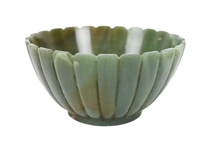 Antique Finely Carved Spinach Green Jade Bowl