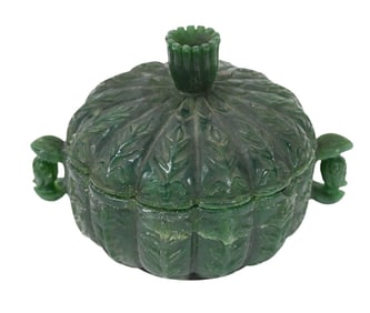 Mughal Style Spinach Jade Bowl with Cover