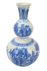 Antique 18th C Delft Double Gourd Chinese Vase