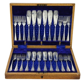 Antique English Sterling Silver 24-Piece Fish Set