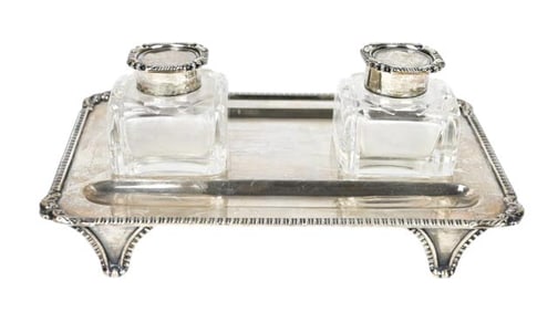 Sterling Silver Crystal Double Ink Well Pen Holder