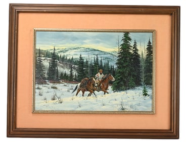 Gerry Metz Signed Oil Painting of Mountain Hunter