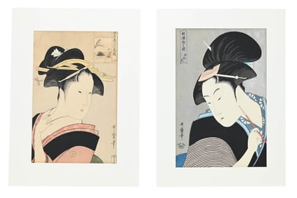 Pair Utamaro Kitagawa Woodblock Prints