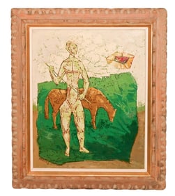 Signed Expressionist Oil Painting Man & Horse