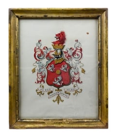 Antique 18th C Hand Painted Coat of Arms