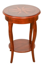 Round Carved Mahogany Side Table with Star Inlay