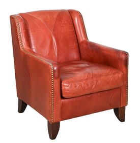 Bernhardt  Red Leather Upholstered  Lounge Chair