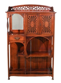 Antique Intricately Carved Etagere Curio Cabinet