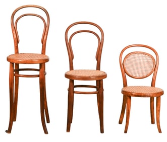 3 Antique Thonet Bent Wood and Cane Chairs