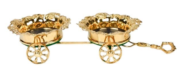 Gold Tone Double Coaster Wine Bottle Trolley