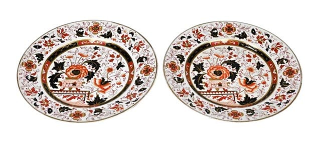 2 Antique Staffordshire Imari Dinner Plates