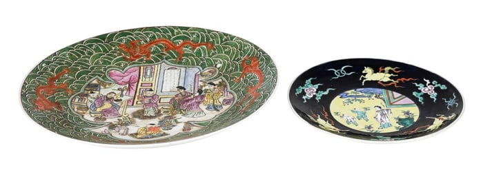 2 Chinese Porcelain Hand Painted Chargers Dragon