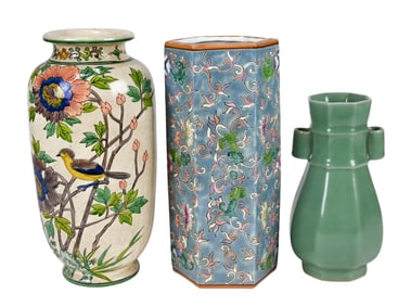 3 Chinese Porcelain Vases Celadon & Crackleware