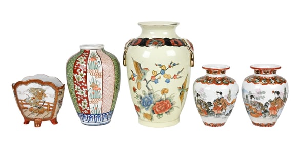 5 Japanese Porcelain Hand Painted Vases
