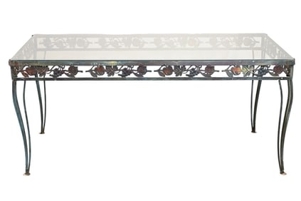 Glass Top Iron Outdoor Table w/ Tole Fruit Motif