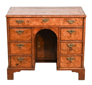 Antique English Carved Walnut Kneehole Desk