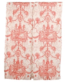 Pair Custom Made Cotton Toile Lined Drapes