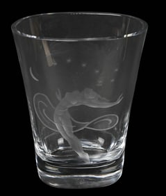 Signed Etched Crystal Vase Dated 1982 Art Deco