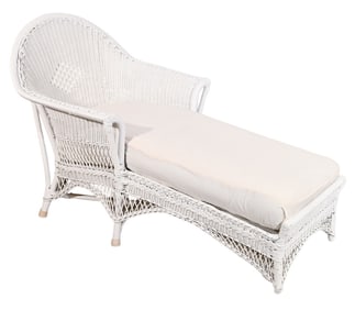 Antique Victorian Wicker Lounge Chair with Cushion