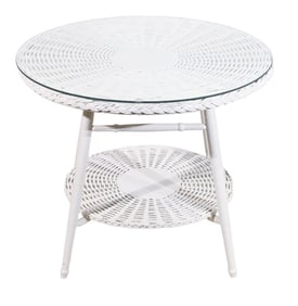 Antique Victorian Wicker Side Table w/ Glass Top
