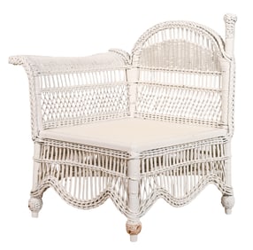 Antique Victorian Wicker Corner Chair w/ Cushion