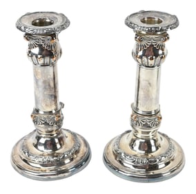 Pair Sheffield Silver Plate Candlesticks