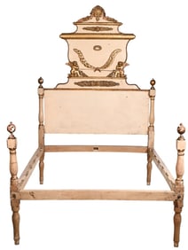 Italian Neoclassical Cream & Gilt Wood Bed Frame