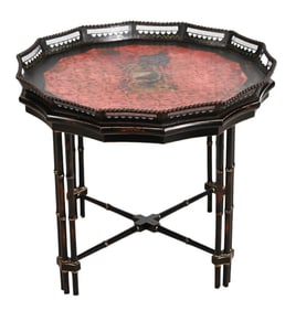 19th Century Carved Tole Tray Table w Gallery