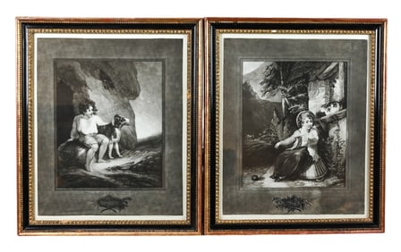 2 18th C Porter & Barnard Engravings Young Boys