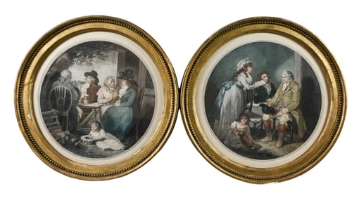 Pair George Morland 18th C Hand Colored Engravings