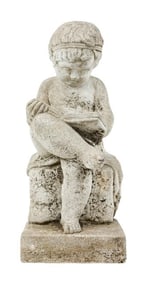 Cast Stone Putta Reading Book Garden Statue