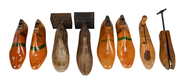 Collection Antique Cobbler Shoe Forms, 2 Mounted