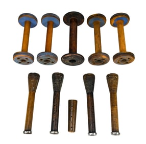 10 Antique Carved Wooden Textile Spools or Bobbins