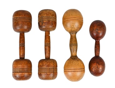4 Antique Turned Wooden Dumb Bells